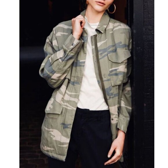 Rails Utility Jacket Women’s Medium Camo Tencel Linen Lined Drawstring Pocket - Picture 7 of 8